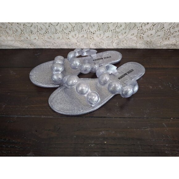 NWOB Steve Madden Zaza Silver Metallic Bubble Strap Slide Sandals/Size 6 - Picture 3 of 8